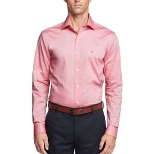Tommy Hilfiger Men's Classic/Regular Fit Stretch Solid Dress Shirt,Cherry